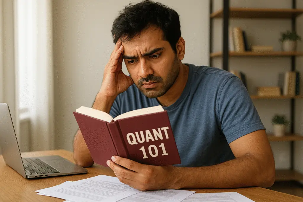 Mid-career Indian man sitting at laptop, confused and wondering is an MBA worth it?