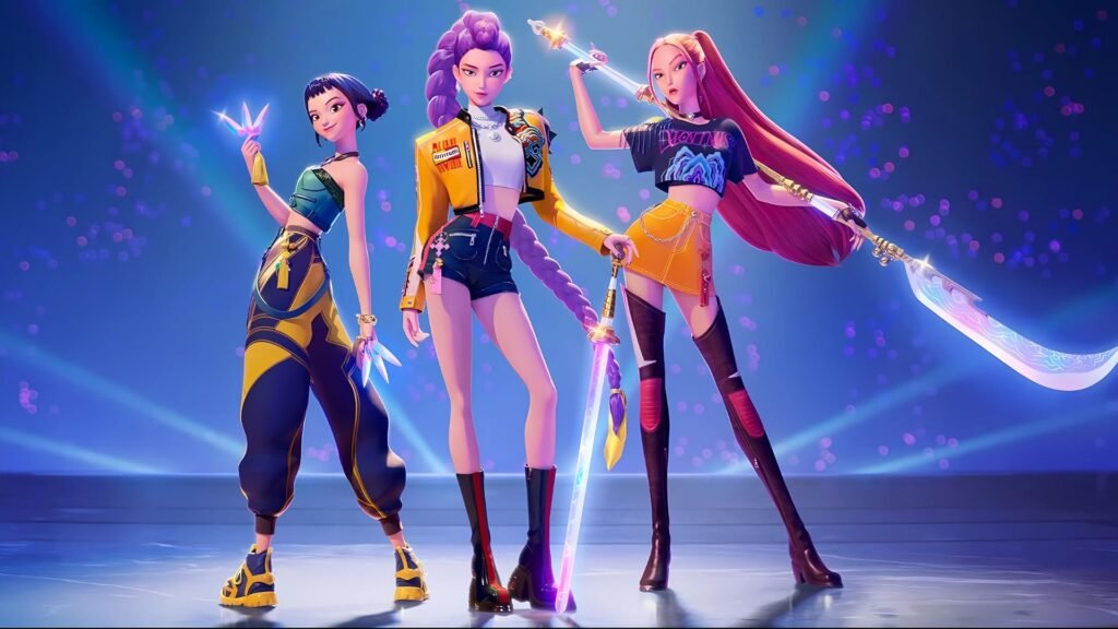 Still from the movie KPop Demon Hunters, Fictional K-Pop Idols from the Fictional Group Huntr/x. Still used here for review purpose.